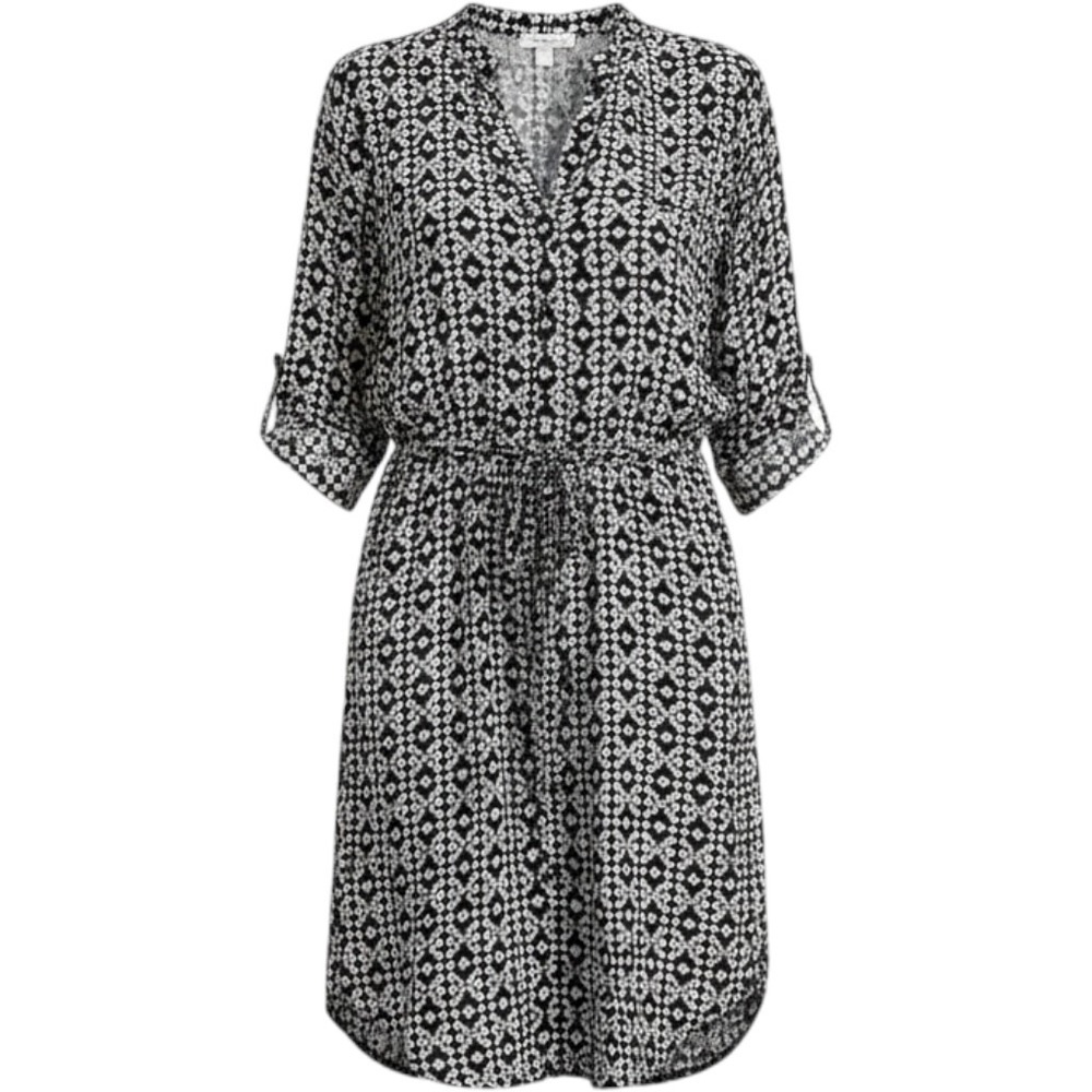 Loft Outlet Womens XS Black White Geometric Diamond Print Roll Tab Shirt Dress